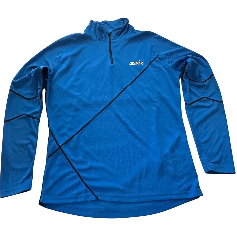 Swix Mens Blue 1/4 Zip Performance Pullover Jacket Size L Athletic Running